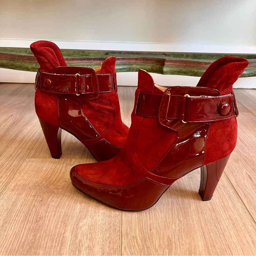 Pour La Victoire Suede and Patent High Heel Booties